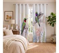 DUOTCYELE Cortina Opaca Ramas De Cerezo En Flor Colibríes para Ventana Dormitorio, Cortinas Estilo Acuarela Curativo Opacas Termicas Aislantes Frio Y Calor para Sala De Estar Comedor, 140 x 245 cm
