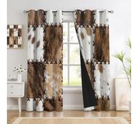 DUOTCYELE Cortinas Decorativas Patchwork Cuadrados De Cuero - Opacas Térmicas Estilo Retro del Oeste 2 Piezas 140 x 225 cm, Cortinas De Privacidad para Decoración De Ventanas De Sala De Estar, Marrón