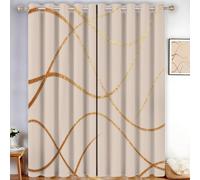 DUOTCYELE Cortinas Opacas con Ojales Líneas Onduladas Doradas 140 x 225 cm, Cortinas Lujo Moderno Térmicas Que Bloquean La Luz Y Reducen El Ruido para Dormitorio Y Sala De Estar