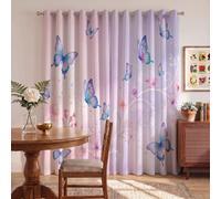 DUOTCYELE Cortinas Opacas Flores De Cerezo Mariposas Vides 2 Piezas 140 x 260 cm, Cortinas Estilo Acuarela Onírico para Dormitorio Y Sala De Estar, con Ojales, Aislantes Térmicos, Morado Claro