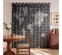 DUOTCYELE Cortinas Opacas Muro De Ladrillos Mapa del Mundo 2 Piezas 140 x 260 cm Cortinas Termicas Estilo Industrial Retro con Argollas, Aislantes Reduccion Ruido para Sala De Estar Dormitorio, Gris