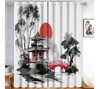 DUOTCYELE Cortinas Opacas Pabellones Puentes Arqueados Sol Rojo, 2 Paneles, Estilo Ukiyo-E Cortinas Ventana Aislamiento para Sala De Estar, Dormitorio, 140 x 260 cm