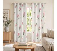 DUOTCYELE Cortinas Opacas Tulipanes Capullos 2 Piezas 140 x 175 cm Cortinas Termicas Flores De Acuarela con Argollas, Aislantes Reduccion Ruido para Sala De Estar Dormitorio, Beige