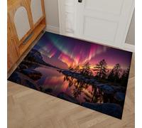 DUOTCYELE Felpudo Antideslizante, Felpudo De Auroras Boreales Bosque, Tapete De Entrada Magnífico Paisaje Natural para Interiores Y Exteriores, Tapete Lavable para Cocina, Dormitorio 90 x 150 cm