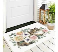 DUOTCYELE Felpudo Antideslizante, Felpudo De Gata Calico Entre Flores, Tapete De Entrada Sencillo Animal De Acuarela para Interiores Y Exteriores, Tapete Lavable para Cocina, Dormitorio 40 x 60 cm