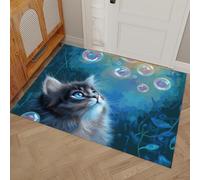DUOTCYELE Felpudo Burbujas Gato 80 x 120 cm, Antideslizante, para Interior, Alfombra De Pasillo Lindos Animales En Acuarela Resistente, Decoración del Hogar para Entrada, Porche, Balcón