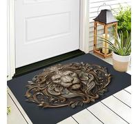 DUOTCYELE Felpudo con Cabeza De León Dorado, Tapete De Puerta De Arte En Relieve 3D para Uso En Interiores, Alfombra De Entrada Antideslizante, Felpudo Suave Y De Perfil Bajo 50 x 80 cm