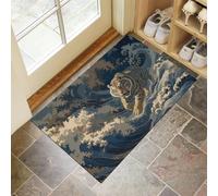 DUOTCYELE Felpudo con Olas Tigre, Tapete De Puerta De Estilo Japonés Ukiyo-E para Uso En Interiores, Alfombra De Entrada Antideslizante, Felpudo Suave Y De Perfil Bajo 60 x 90 cm