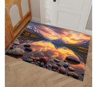 DUOTCYELE Felpudo Entrada Casa Atardecer Montañas Lagos 45 x 75 cm, Alfombra Antideslizante, Tapete Entrada Lavable Magnífico Paisaje Natural, Alfombrilla para Balcón, Pasillo, Cocina, Naranja