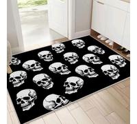 DUOTCYELE Felpudo Entrada Casa Cráneo 50 x 80 cm, Alfombra Antideslizante, Tapete Entrada Lavable Minimalismo, Alfombrilla para Balcón, Pasillo, Cocina, Negro