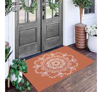 DUOTCYELE Felpudo Entrada Casa Flores Enredaderas Mandalas 40 x 60 cm, Alfombra Antideslizante, Tapete Entrada Lavable Dibujo Lineal Vintage, Alfombrilla para Balcón, Pasillo, Cocina, Naranja