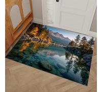 DUOTCYELE Felpudo Entrada Casa Lagos Montañas Bosques 45 x 75 cm, Alfombra Antideslizante, Tapete Entrada Lavable Paisaje Natural, Alfombrilla para Balcón, Pasillo, Cocina, Azul Verdoso