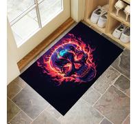 DUOTCYELE Felpudo Entrada Casa Llamas Calaveras 50 x 80 cm, Alfombra Puerta Arte De Fantasía Oscura Interior Antideslizante, Felpudos Absorbente Suciedad Y Humedad, Fácil De Limpiar, Azul Profundo