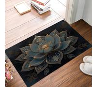 DUOTCYELE Felpudo Exterior Felpudos De Patrón De Flor De Loto, 60 x 90 cm Felpudo Entrada Casa Estilo Art Déco Vintage Alfombrilla para Pasillo, Cocina, Dormitorio, Negro