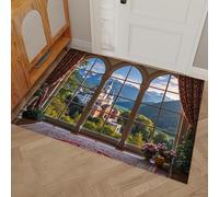 DUOTCYELE Felpudo Exterior Felpudos De Vista Desde La Ventana del Castillo De Neuschwanstein, 60 x 90 cm Felpudo Entrada Casa Arquitectura Realista Alfombrilla para Pasillo, Cocina, Dormitorio, Azul