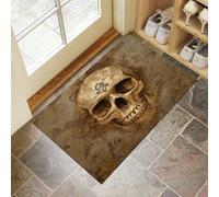 DUOTCYELE Felpudo Heráldica Cráneo 90 x 150 cm, Antideslizante, para Interior, Alfombra De Pasillo Vintage Americano Desgastado Resistente, Decoración del Hogar para Entrada, Porche, Balcón