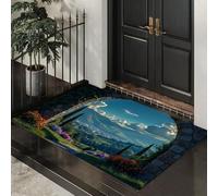 DUOTCYELE Felpudo Interior 60 x 90 cm, Felpudo De Arco De Piedra Valle Pueblo, Antideslizante, Lavable, para Interior, Pelo Corto, Paisaje Urbano En 3D, Alfombra para Dormitorio, Cocina, Comedor