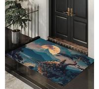 DUOTCYELE Felpudo Luna Llena Pinos Pagoda, Alfombrillas para Interiores, Felpudo Arte Tradicional Chino Antideslizante de Perfil Bajo para Entrada Cocina Puerta Trasera, 45 x 75 cm