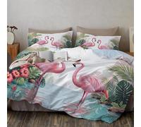 DUOTCYELE Flamencos Plantas Flores - Juego De Funda Nórdica De 3 Piezas Transpirable Suave Al Tacto Microfibra, Funda Edredón 260x240cm con 2 Fundas de Almohada - Estilo Tropical