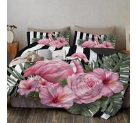 DUOTCYELE Floral Flamenco Rayas - Juego De Funda Nórdica De 2 Piezas Transpirable Suave Al Tacto Microfibra, Funda Edredón 135x200cm con 1 Fundas de Almohada - Tropical