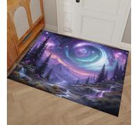 DUOTCYELE Galaxia Espiral Montañas Bosques - Felpudo para Interiores 45 x 75 cm, Universo Onírico Alfombra Entrada Duradero Antideslizante para Dormitorio Pasillo Oficina, Púrpura