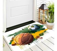 DUOTCYELE Grafitis Coloridos Baloncesto Fútbol - Felpudo para Interiores 40 x 60 cm, Arte De Salpicaduras De Acuarela Alfombra Entrada Duradero Antideslizante para Dormitorio Pasillo Oficina, Verde