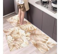 DUOTCYELE Juego De 2 Alfombras De Cocina Mármol Monstera Deliciosa, Planta Bohemia Vintage, Tapetes De Cocina Antifatiga para Decoración del Hogar, Oficina, Escritorio De Pie 50x80cm+50x150cm