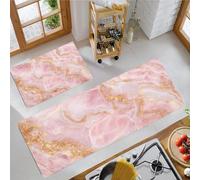 DUOTCYELE Juego De 2 Alfombras De Cocina Oro Mármol Rosa, Textura De Jade De Lujo, Tapetes De Cocina Antifatiga para Decoración del Hogar, Oficina, Escritorio De Pie 50x80cm+50x150cm