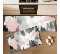 DUOTCYELE Juego De Alfombras De Cocina Bloques De Color Rosa Y Gris 2 Piezas, Alfombras Y Tapetes De Cocina Abstracto Moderno Antideslizantes 50x80cm+50x150cm Alfombra De Piso para Pasillo Entrada