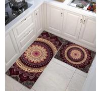 DUOTCYELE Juego De Alfombras De Cocina Floral Geométrico Mandala Antideslizantes De 2 Piezas, Alfombra De Cocinas Estilo Boho Retro para Piso, Impermeable para Aceite Cocina, Baño, 50x80cm+50x150cm