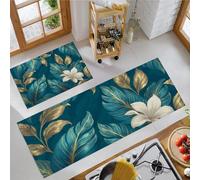 DUOTCYELE Juego De Alfombras De Cocina Flores Hojas Antideslizantes Y Antifatiga De 2 Piezas, Alfombrillas De Cocina Plantas Tropicales Antiguas, Lavable para Fregaderos De Cocinas 40x60cm+40x120cm