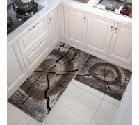 DUOTCYELE Juego De Alfombras De Cocina Grietas Anulares Anuales 2 Piezas, Alfombras Y Tapetes De Cocina Textura Natural Vintage Antideslizantes 50x80cm+50x150cm Alfombra De Piso para Pasillo Entrada