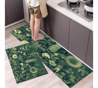 DUOTCYELE Juego De Alfombras De Cocina Helechos Flores 2 Piezas, Alfombras Y Tapetes De Cocina Plantas Forestales Antiguas Antideslizantes 40x60cm+40x120cm Alfombra De Piso para Pasillo Entrada