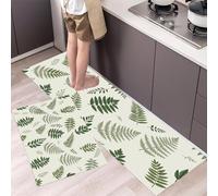 DUOTCYELE Juego De Alfombras De Cocina Hojas De Helecho Antideslizantes De 2 Piezas, Alfombra De Cocinas Plantas Antiguas para Piso, Impermeable para Aceite Cocina, Baño, 50x80cm+50x150cm