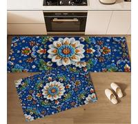 DUOTCYELE Juego De Alfombras De Cocina Mandala Floral Boho Antideslizantes De 2 Piezas, Alfombra De Cocinas Patrón Decorativo Vintage para Piso, Impermeable para Aceite Cocina, Baño, 40x60cm+40x120cm