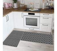 DUOTCYELE Juego De Alfombras De Cocina Ventana Cuadrada Blanca 2 Piezas, Alfombras Y Tapetes De Cocina Minimalismo Antideslizantes 50x80cm+50x150cm Alfombra De Piso para Pasillo Entrada