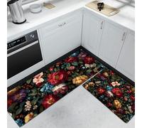 DUOTCYELE Juegos De Alfombras De Cocina Flores Coloridas 2 Piezas Antideslizante Alfombra De Cocina Flores Antiguas Absorbente Lavable Alfombrillas De Pie para Cocinas, 50x80cm+50x150cm