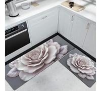 DUOTCYELE Juegos De Tapetes De Cocina Rosas Rosadas Esculpidas 2 Piezas, Tapetes Flores En Relieve Antiguas Lavables Resistente Al Aceite Suave para Pasillo, Comedor Y Entrada, Rosa 50x80cm+50x150cm