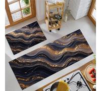 DUOTCYELE Mármol Líquido - Juego De 2 Alfombras De Cocina Antifatiga con Abstracto Moderno para Decoración del Hogar, Antideslizantes, Lavables, Absorbentes, (Azul Marino, 40x60cm+40x120cm)