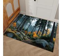 DUOTCYELE Niebla Entre Nubes Bosque De Pinos - Felpudo para Interiores 60 x 90 cm, Paisaje Natural Otoñal Alfombra Entrada Duradero Antideslizante para Dormitorio Pasillo Oficina, Verde Oscuro