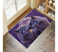 DUOTCYELE Tapete Luna Llena Dos Lobos para Entrada, Felpudo Antideslizante Lavable con Criaturas De Cristal Realistas para Puerta De Entrada, Sala De Estar 90 x 150 cm