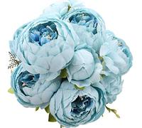 Duovlo Flores Artificiales de Seda de peonías Artificiales para decoración del hogar, 1 Unidad, Color Azul