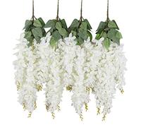 Duovlo Guirnalda de Flores Artificiales de Seda de 2.13 pies para Colgar en Forma de glicinia para decoración del hogar, Fiesta, Boda, Paquete de 4 (Blanco)