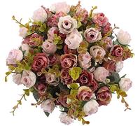 Duovlo - Ramo de 7 Ramas y 21 Flores Artificiales Tipo Rosa, Paquete de 4