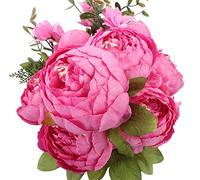 Duovlo - Ramo de flores artificiales de peonías de seda, decoración para bodas y hogar, paquete de 1, rosa fucsia intenso (Spring Peach Pink)