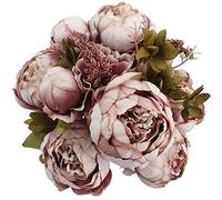Duovlo - Ramo de peonías Artificiales, Flores de Seda para decoración o Bodas, 1 Unidad