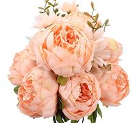 Duovlo Ramos de peonías Artificiales de Seda para decoración del hogar, Paquete de 1 (Naranja Primavera-Rosa)