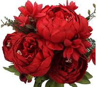 Duovlo Ramos de peonías Artificiales de Seda para decoración del hogar, Paquete de 1 (Rojo primaveral)