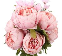 Duovlo Ramos de peonías Artificiales de Seda para decoración del hogar, Paquete de 1 (Rosa Claro primaveral)