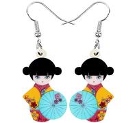 DUOWEI Acrílico Anime Cute Estilo Japonés Kimono Muñeca Pendientes Charms Dangle Joyería Regalos para Mujeres Mujeres Adolescentes Niñas, M, Acrílico, Sin piedra preciosa